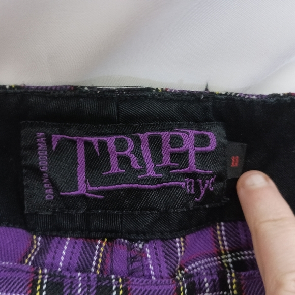 TRIPP NYC Purple Black Plaid Capris Zipper Punk,Goth,Grunge,Gorpcorp(#1,568) - Picture 2 of 11